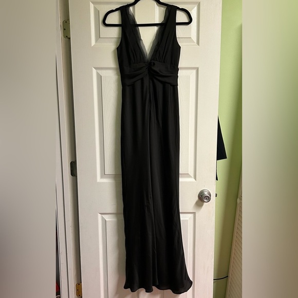 Black Whimsigoth Maxi Dress Formal Satin Silk Sz 2 Fairy Grunge y2k V-Neck - Picture 11 of 13